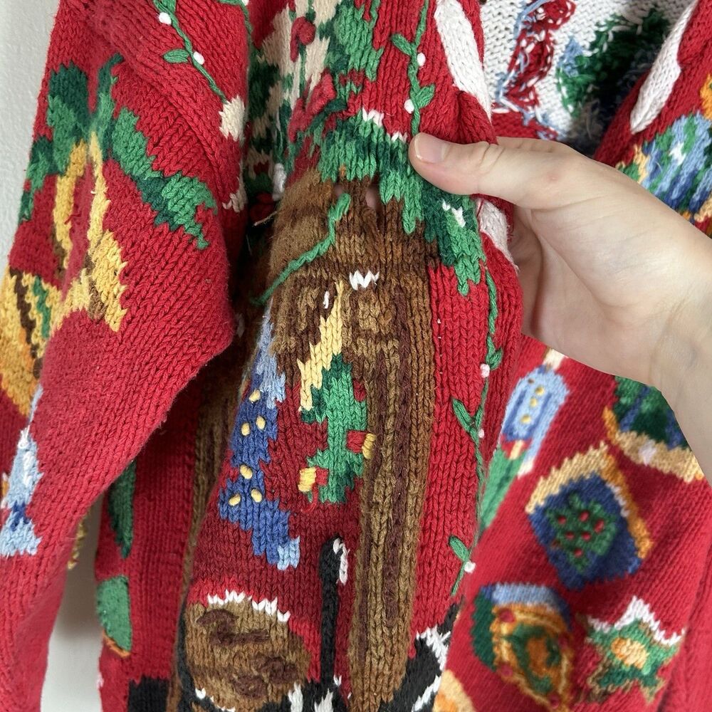 Vintage The Eagle's Eye S Teddy Bear Tacky Ugly Christmas Sweater Red Oversized - Picture 4 of 8